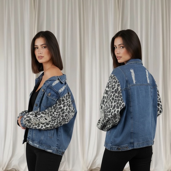 MACARON Jackets & Blazers - Leopard color block jean jacket country chic